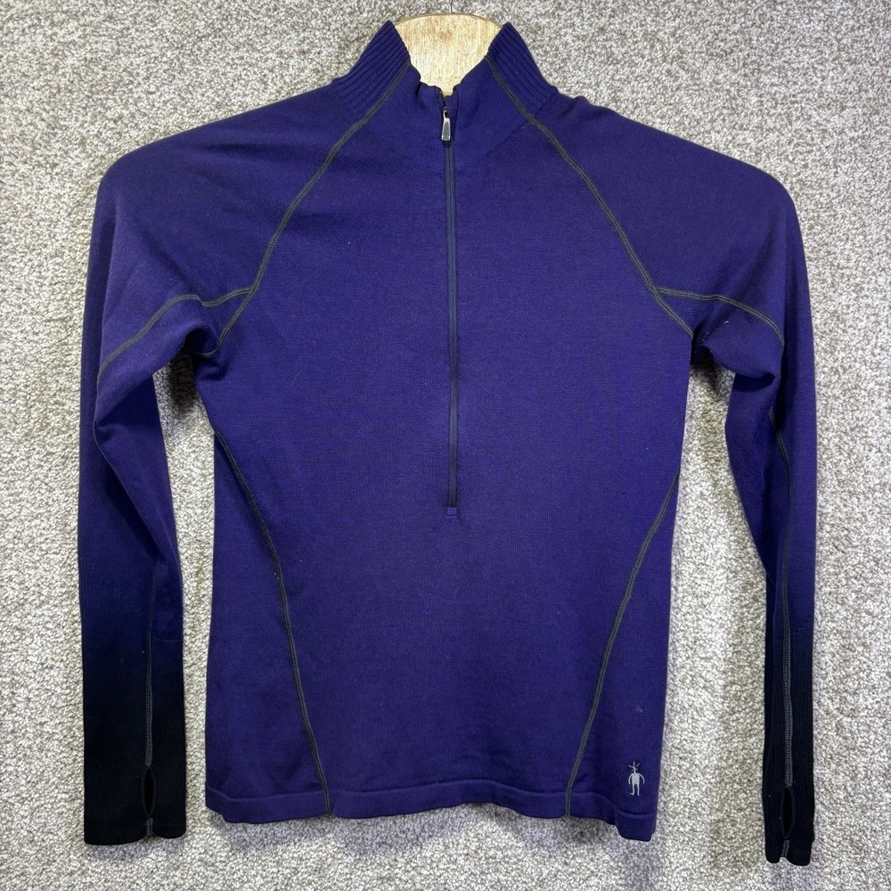 Smartwool Shirt Womens Large Purple 1/4 Zip Merino Wool Base Layer Long Sleeve